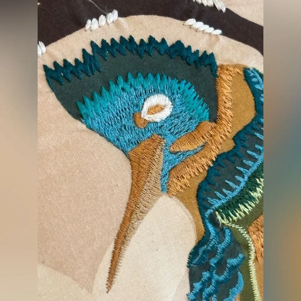 Pier 1 Embroidered Sequins Birds Throw Pillow Zip Closure 13x28 Vibrant EUC